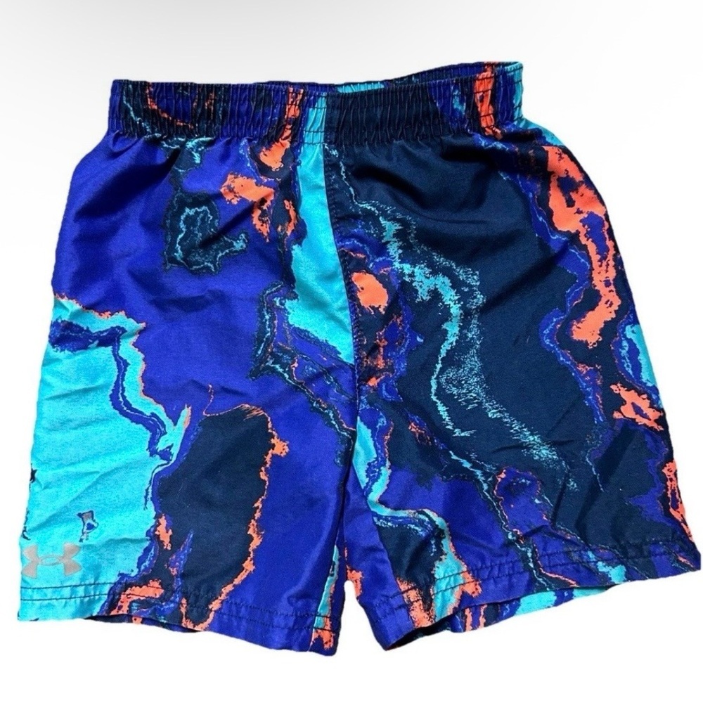 Toddler Boy Under Armour Blue Orange Swim Trunks Size 3T Summer Beach